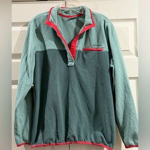Columbia Sweater Womens Sz XL Snap Fleece Pullover Mint Green & Coral  READ